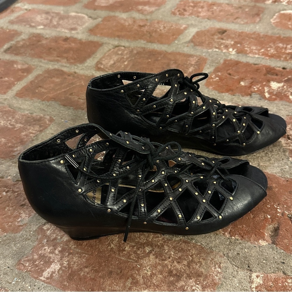 Dolce Vita Black Lace-Up Boots with Gold Accents - Picture 6 of 13